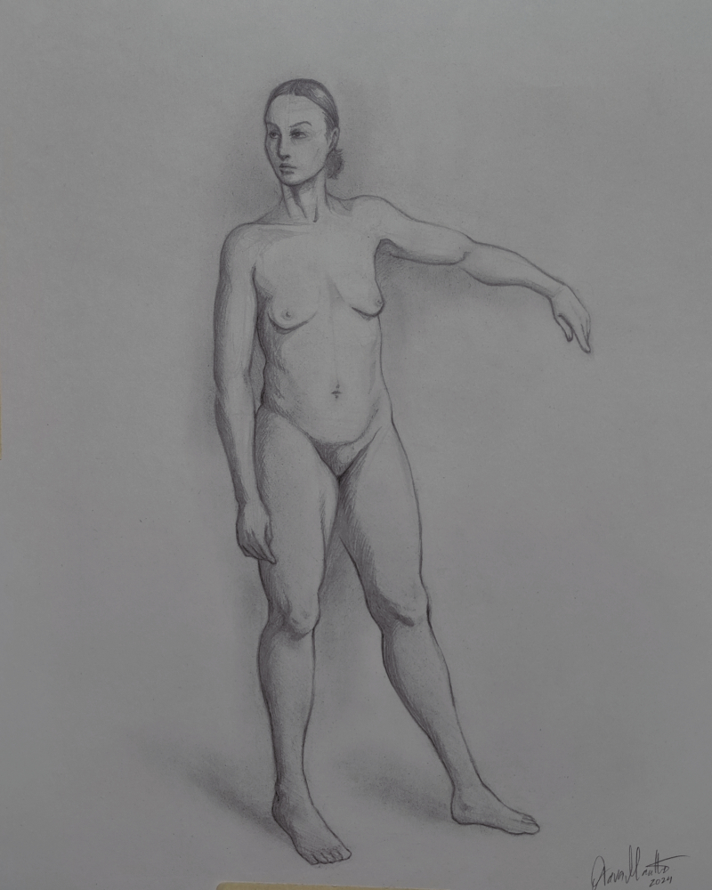 Figuuri 2, lyijykynäpiirros, 32 cm x 50 cm