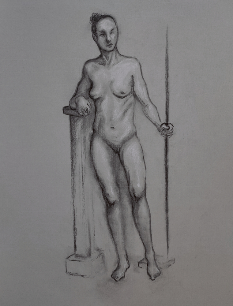 Figuuri 4, hiilipiirros, 32 cm x 50 cm